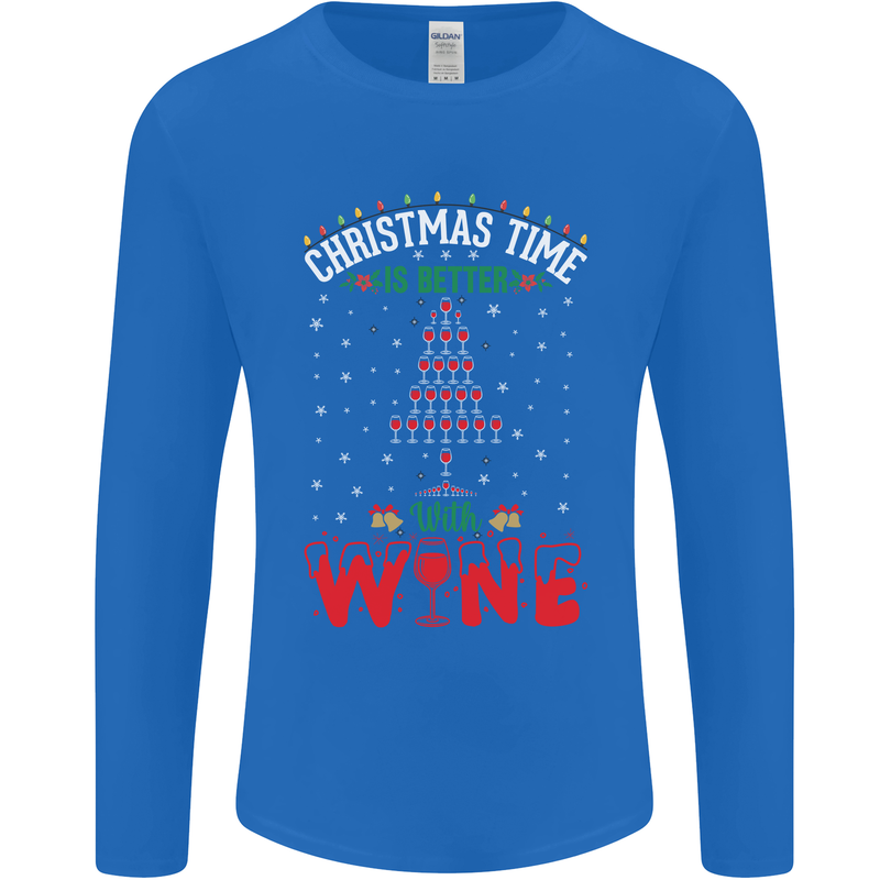 Christmas Better With Wine Funny Alcohol Mens Long Sleeve T-Shirt Royal Blue