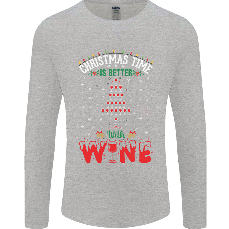 Christmas Better With Wine Funny Alcohol Mens Long Sleeve T-Shirt Sports Grey