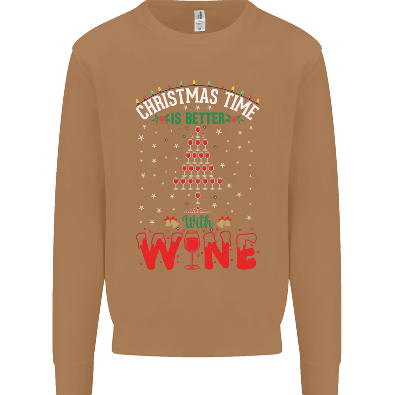 Christmas Better With Wine Funny Alcohol Mens Sweatshirt Jumper Caramel Latte
