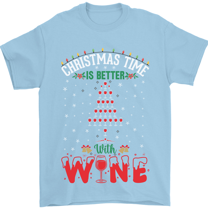 Christmas Better With Wine Funny Alcohol Mens T-Shirt Cotton Gildan Light Blue