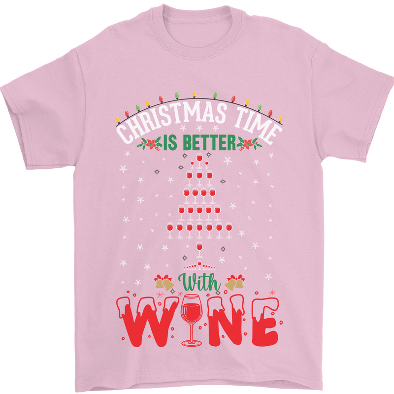 Christmas Better With Wine Funny Alcohol Mens T-Shirt Cotton Gildan Light Pink