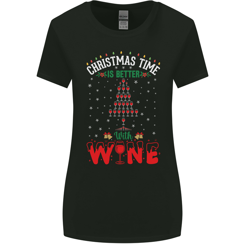 Christmas Better With Wine Funny Alcohol Womens Wider Cut T-Shirt Black