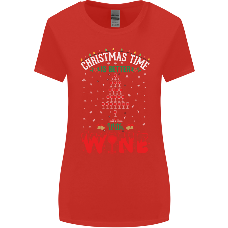 Christmas Better With Wine Funny Alcohol Womens Wider Cut T-Shirt Red