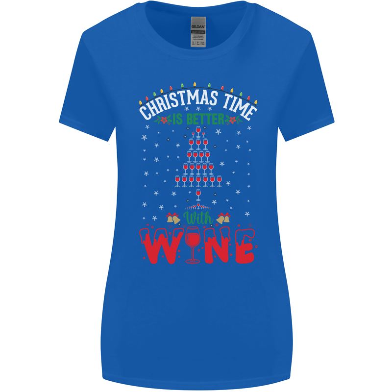 Christmas Better With Wine Funny Alcohol Womens Wider Cut T-Shirt Royal Blue