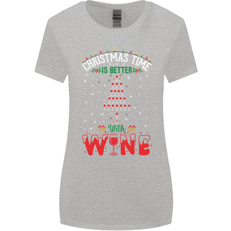 Christmas Better With Wine Funny Alcohol Womens Wider Cut T-Shirt Sports Grey