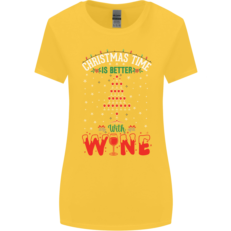 Christmas Better With Wine Funny Alcohol Womens Wider Cut T-Shirt Yellow