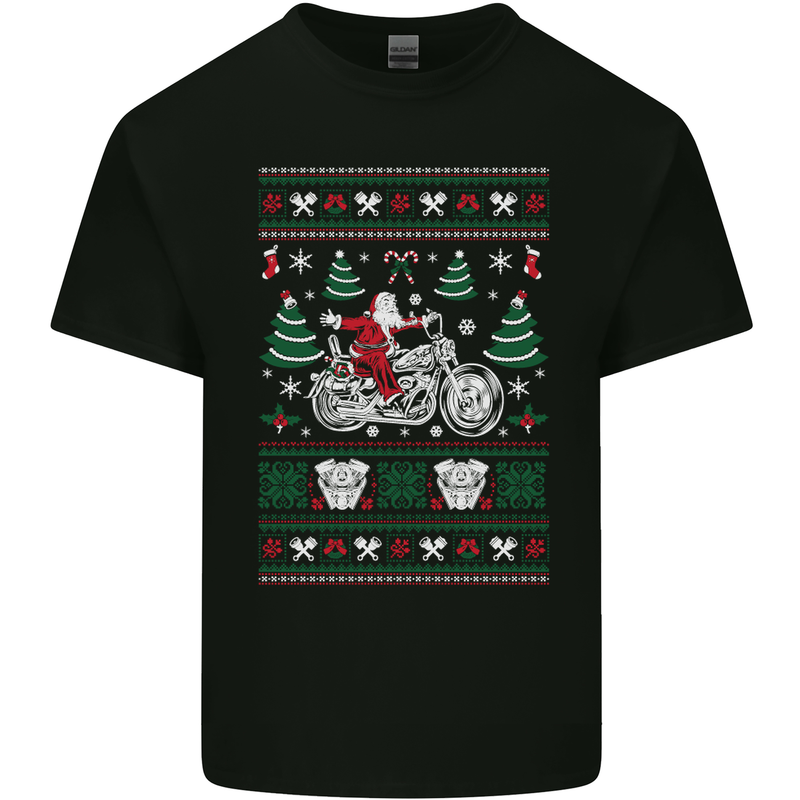 Christmas Biker Santa Motorbike Motorcycle Mens Cotton T-Shirt Tee Top Black