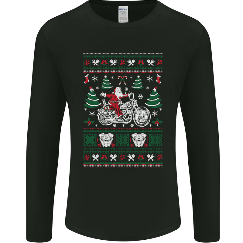Christmas Biker Santa Motorbike Motorcycle Mens Long Sleeve T-Shirt Black