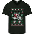 Christmas Biker Santa Motorbike Motorcycle Mens V-Neck Cotton T-Shirt Black