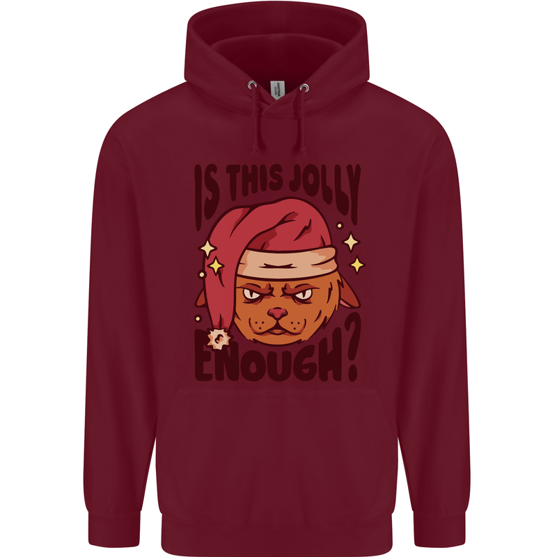 Christmas Cat Is This Jolly Enough Funny Childrens Kids Hoodie Maroon