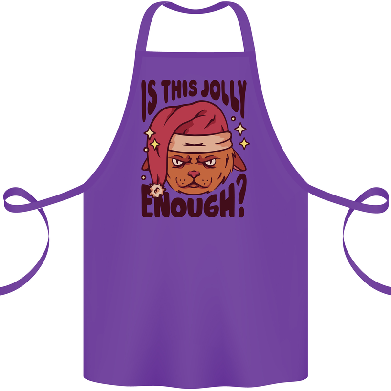 Christmas Cat Is This Jolly Enough Funny Cotton Apron 100% Organic Purple