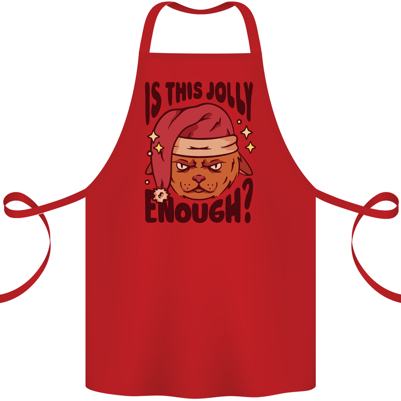 Christmas Cat Is This Jolly Enough Funny Cotton Apron 100% Organic Red