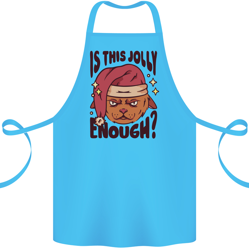 Christmas Cat Is This Jolly Enough Funny Cotton Apron 100% Organic Turquoise