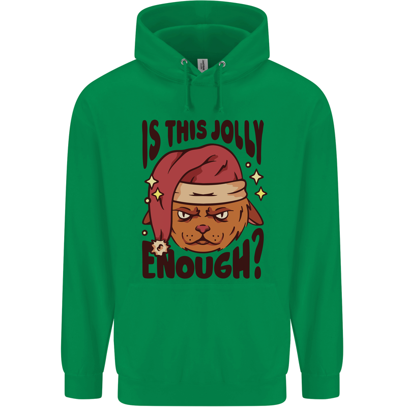 Christmas Cat Is This Jolly Enough Funny Mens 80% Cotton Hoodie Irish Green