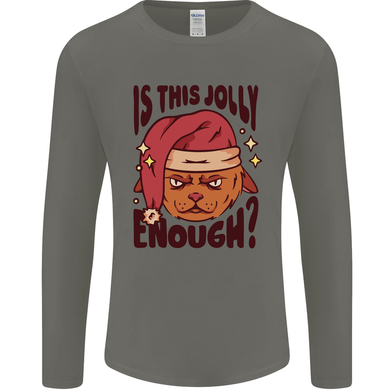 Christmas Cat Is This Jolly Enough Funny Mens Long Sleeve T-Shirt Charcoal