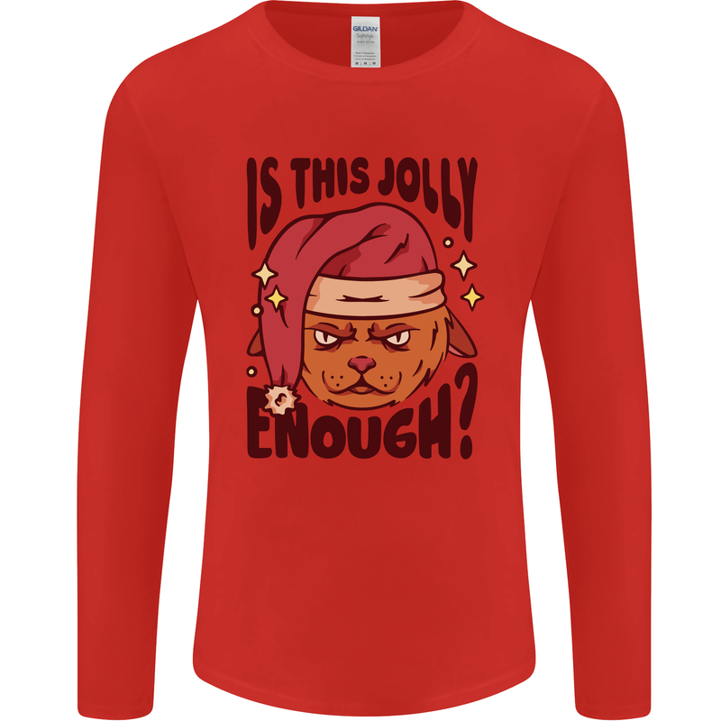 Christmas Cat Is This Jolly Enough Funny Mens Long Sleeve T-Shirt Red