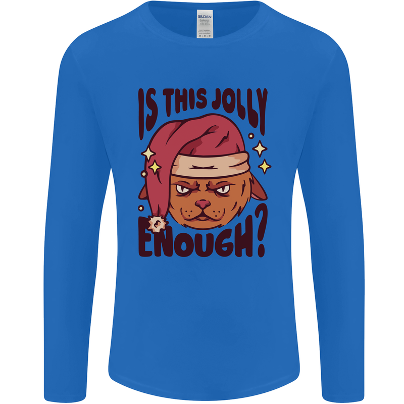 Christmas Cat Is This Jolly Enough Funny Mens Long Sleeve T-Shirt Royal Blue