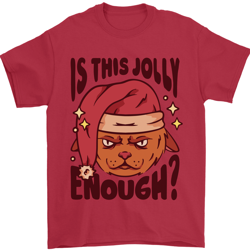 Christmas Cat Is This Jolly Enough Funny Mens T-Shirt 100% Cotton Red