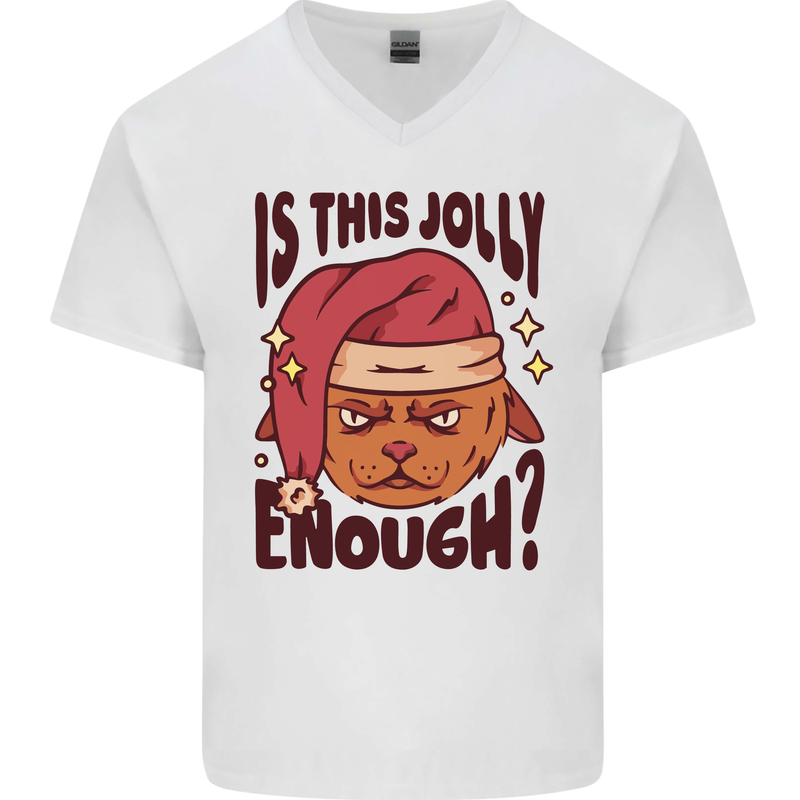 Christmas Cat Is This Jolly Enough Funny Mens V-Neck Cotton T-Shirt White