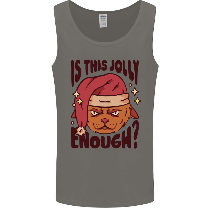 Christmas Cat Is This Jolly Enough Funny Mens Vest Tank Top Charcoal