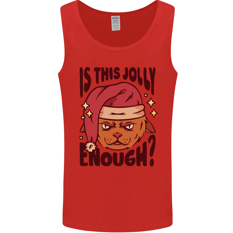 Christmas Cat Is This Jolly Enough Funny Mens Vest Tank Top Red