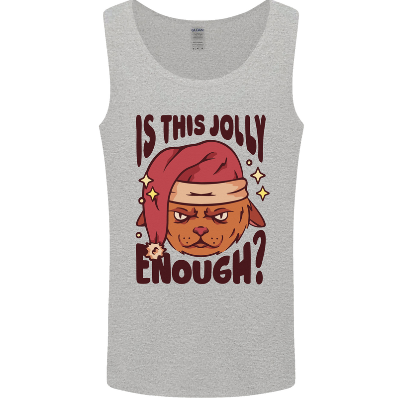 Christmas Cat Is This Jolly Enough Funny Mens Vest Tank Top Sports Grey