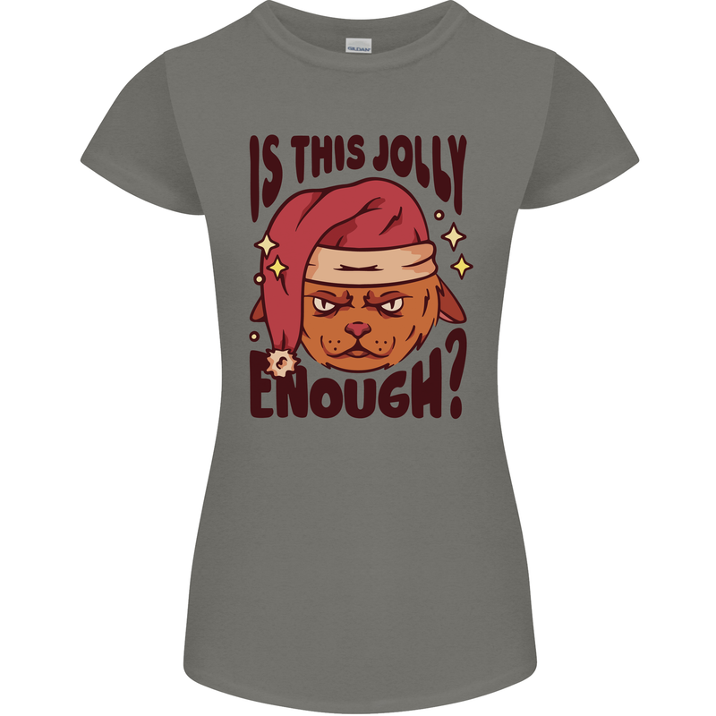 Christmas Cat Is This Jolly Enough Funny Womens Petite Cut T-Shirt Charcoal