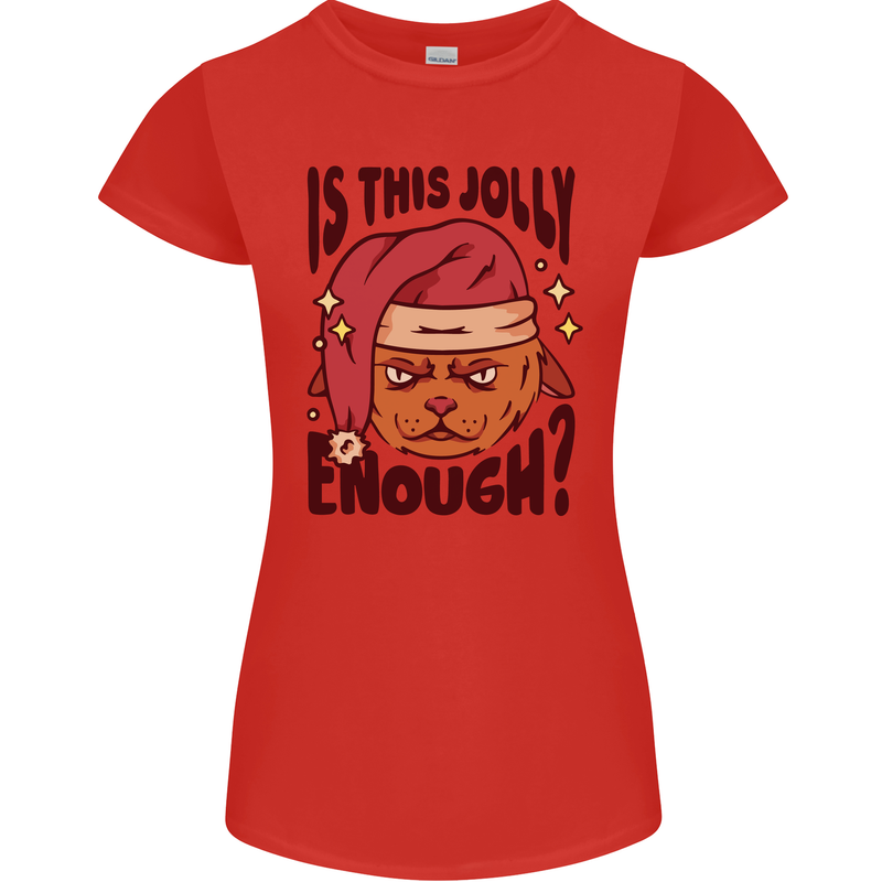 Christmas Cat Is This Jolly Enough Funny Womens Petite Cut T-Shirt Red