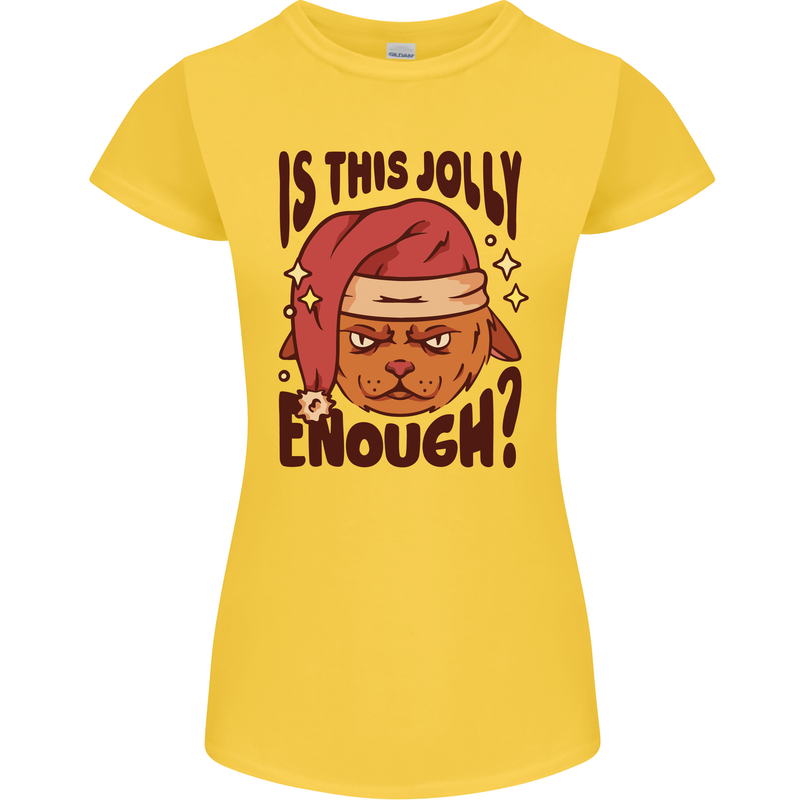 Christmas Cat Is This Jolly Enough Funny Womens Petite Cut T-Shirt Yellow