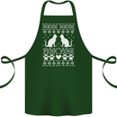 Christmas Cat Meow Purr Funny Xmas Cotton Apron 100% Organic Forest Green