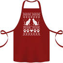 Christmas Cat Meow Purr Funny Xmas Cotton Apron 100% Organic Maroon