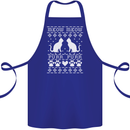 Christmas Cat Meow Purr Funny Xmas Cotton Apron 100% Organic Royal Blue