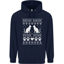 Christmas Cat Meow Purr Funny Xmas Mens 80% Cotton Hoodie Navy Blue