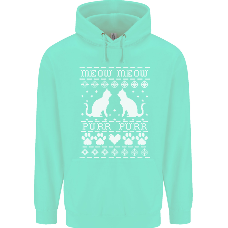 Christmas Cat Meow Purr Funny Xmas Mens 80% Cotton Hoodie Peppermint