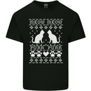 Christmas Cat Meow Purr Funny Xmas Mens Cotton T-Shirt Tee Top Black