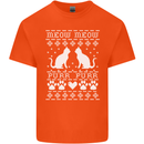 Christmas Cat Meow Purr Funny Xmas Mens Cotton T-Shirt Tee Top Orange
