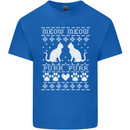 Christmas Cat Meow Purr Funny Xmas Mens Cotton T-Shirt Tee Top Royal Blue