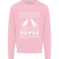 Christmas Cat Meow Purr Funny Xmas Mens Sweatshirt Jumper Light Pink