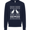Christmas Cat Meow Purr Funny Xmas Mens Sweatshirt Jumper Navy Blue