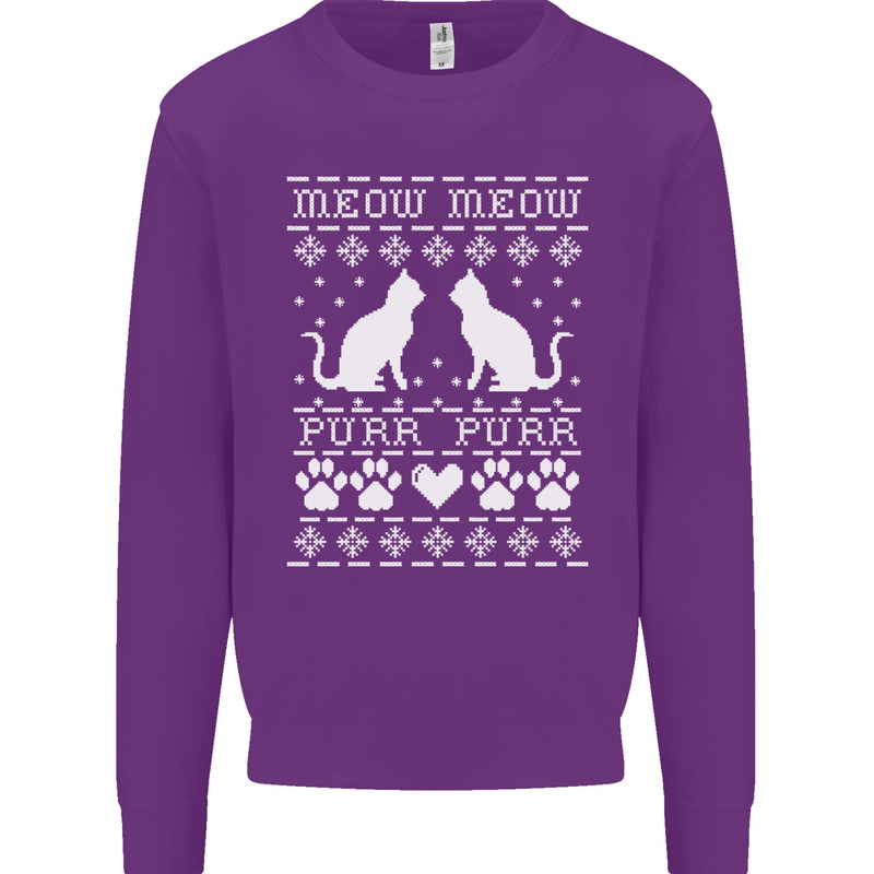 Christmas Cat Meow Purr Funny Xmas Mens Sweatshirt Jumper Purple