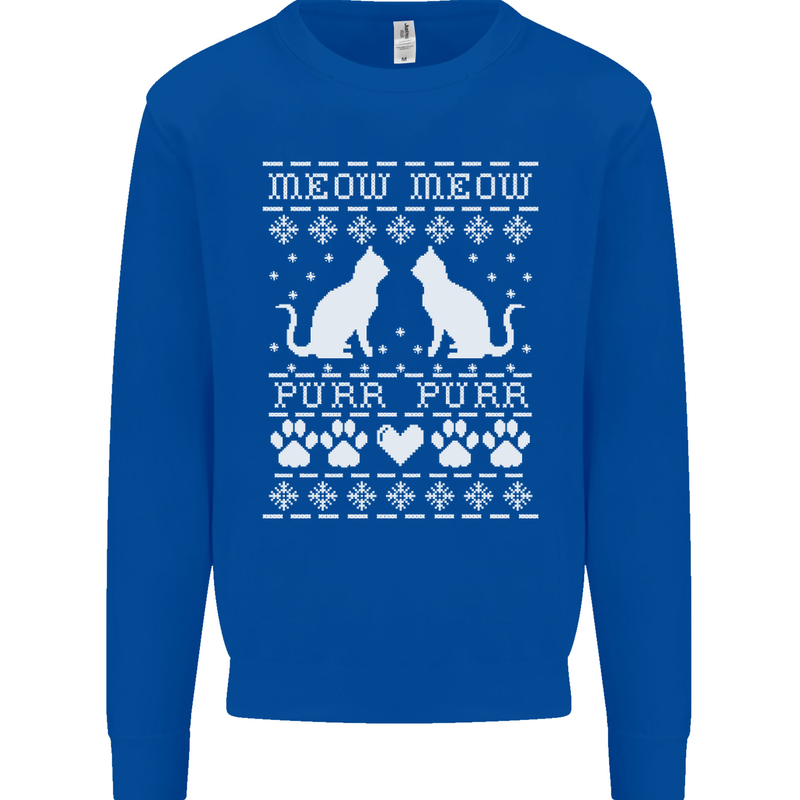 Christmas Cat Meow Purr Funny Xmas Mens Sweatshirt Jumper Royal Blue