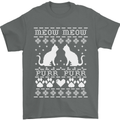 Christmas Cat Meow Purr Funny Xmas Mens T-Shirt Cotton Gildan Charcoal
