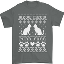 Christmas Cat Meow Purr Funny Xmas Mens T-Shirt Cotton Gildan Charcoal