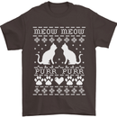 Christmas Cat Meow Purr Funny Xmas Mens T-Shirt Cotton Gildan Dark Chocolate