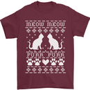 Christmas Cat Meow Purr Funny Xmas Mens T-Shirt Cotton Gildan Maroon