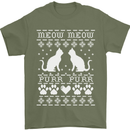 Christmas Cat Meow Purr Funny Xmas Mens T-Shirt Cotton Gildan Military Green