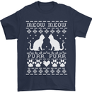 Christmas Cat Meow Purr Funny Xmas Mens T-Shirt Cotton Gildan Navy Blue