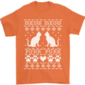 Christmas Cat Meow Purr Funny Xmas Mens T-Shirt Cotton Gildan Orange