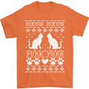 Christmas Cat Meow Purr Funny Xmas Mens T-Shirt Cotton Gildan Orange