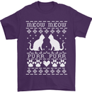 Christmas Cat Meow Purr Funny Xmas Mens T-Shirt Cotton Gildan Purple